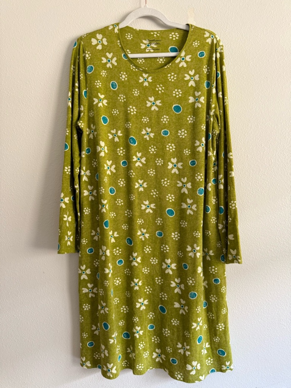 Gudrun Sjoden IRIS Green floral Long Sleeve Cotton dress With Pockets Sz L
